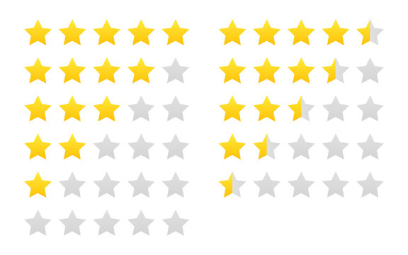 Different star ratings from 0 stars to 5 stars