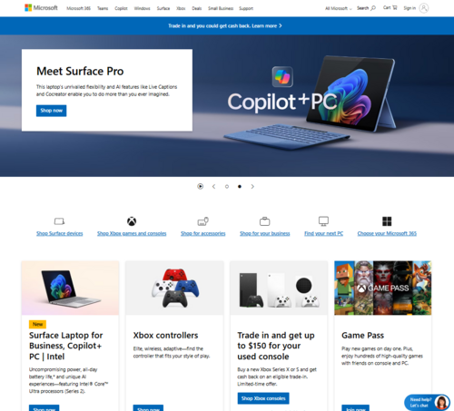 Image of Microsoft's homepage.