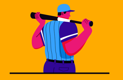 Illustration of a man holding a baseball bat.