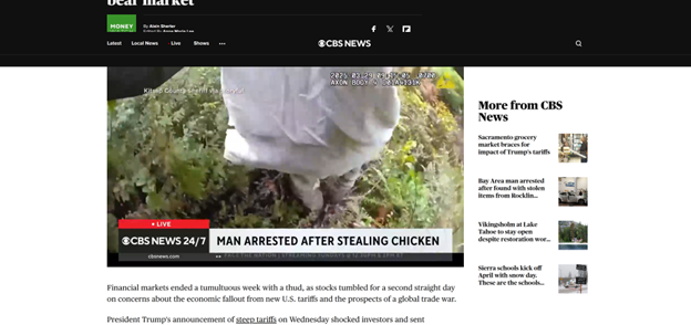 Autoplayed irrelevant news on CBS article