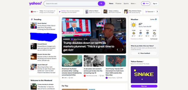 A cluttered Yahoo! homepage